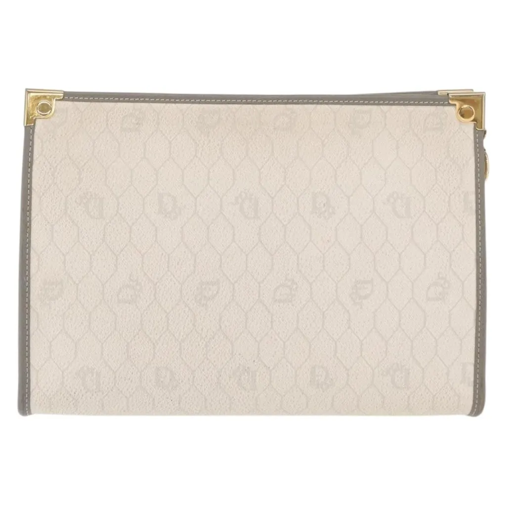 Dior Vintage Honeycomb Zip Pouch White Canvas Good - Back View