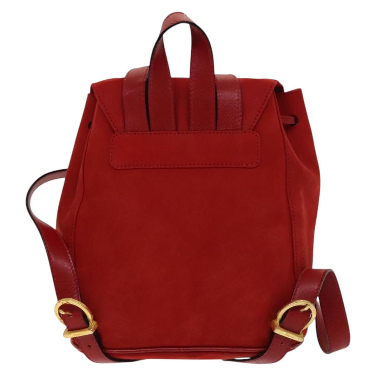 Salvatore Ferragamo Gancini Flap Drawstring Backpack Red Suede Good condition - Back View