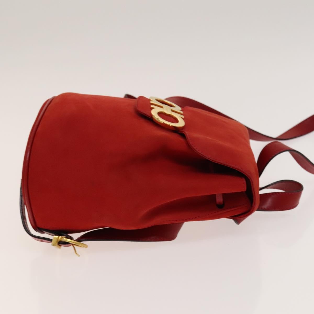 Salvatore Ferragamo Gancini Flap Drawstring Backpack Red Suede Good condition - Inside View