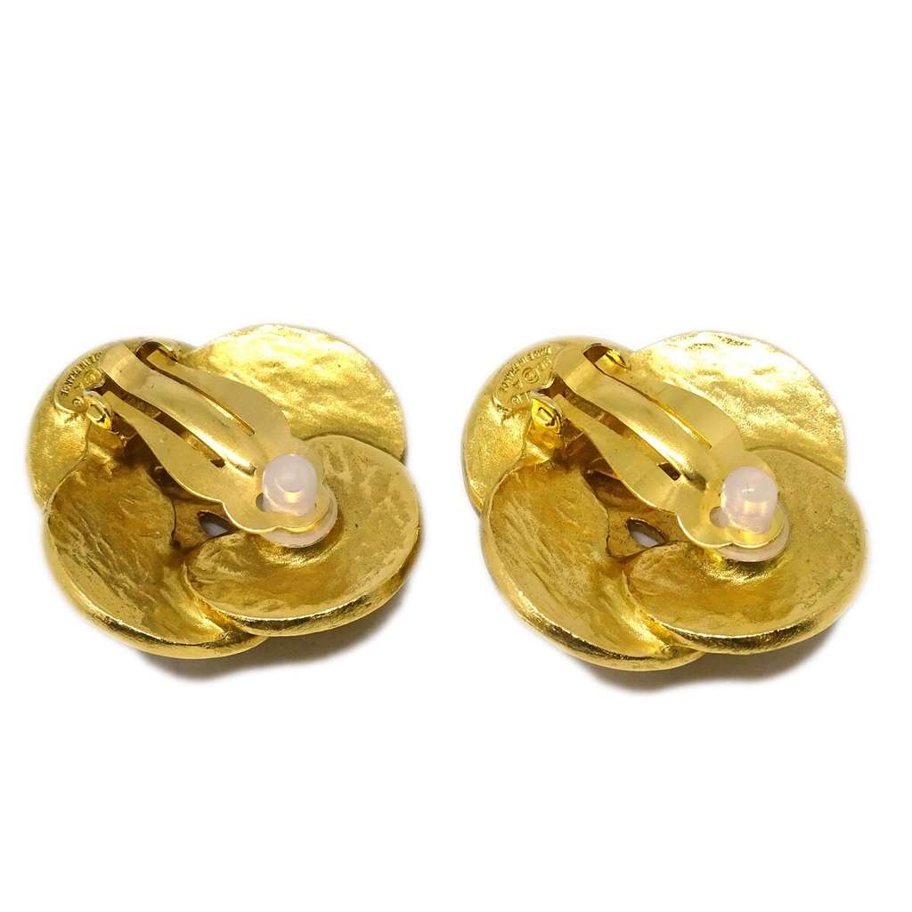 Chanel Clover Round Clip-On Earrings Gold Good condition - Back View