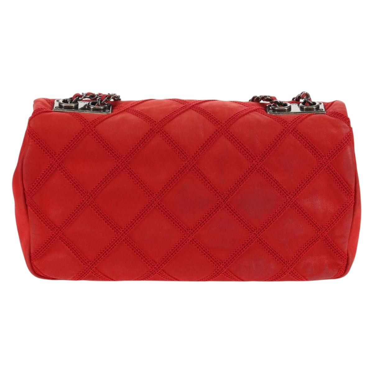 Chanel Diamond Stitch Chain Flap Bag Red Leather Good condition - Back View