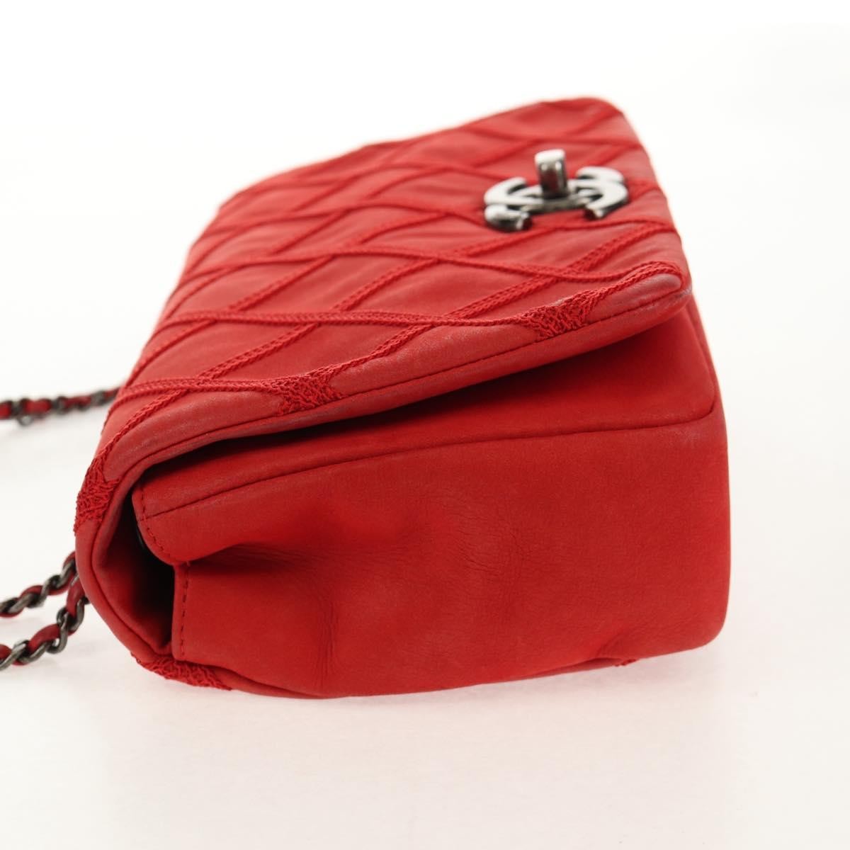 Chanel Diamond Stitch Chain Flap Bag Red Leather Good condition - Inside View
