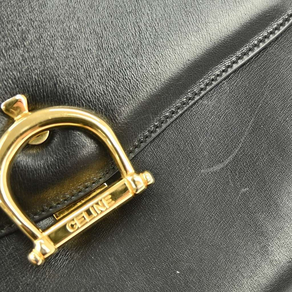Celine Vintage Shoulder Bag Black Leather Fair condition - Box View