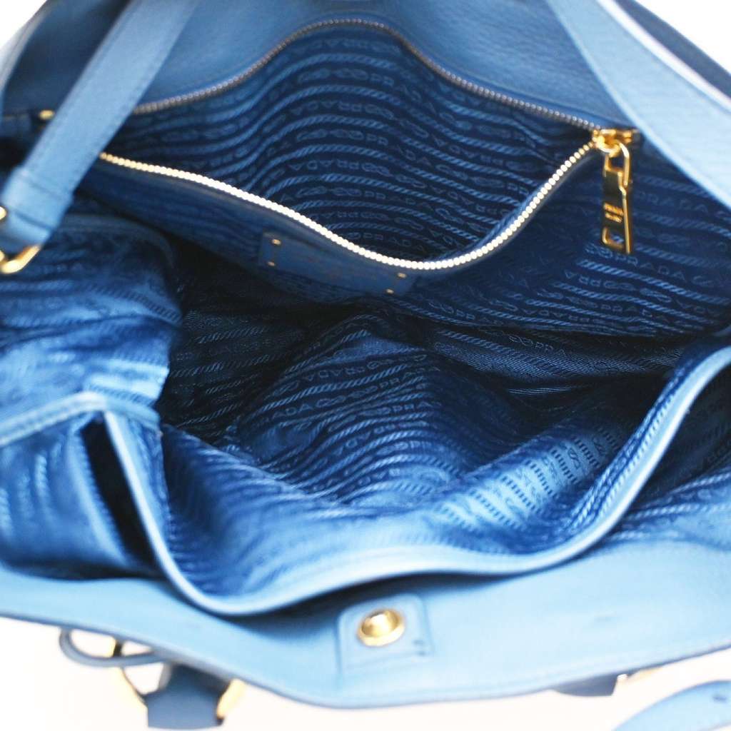 Prada Convertible Shopper Tote Blue Leather Good condition - Box View