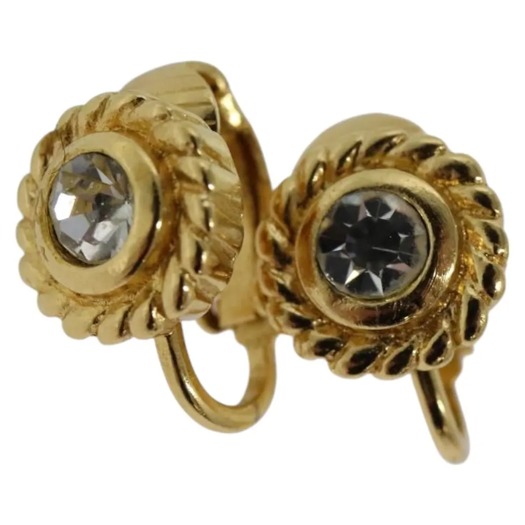 Dior Vintage clip-on earrings Gold Metal Good - Front View