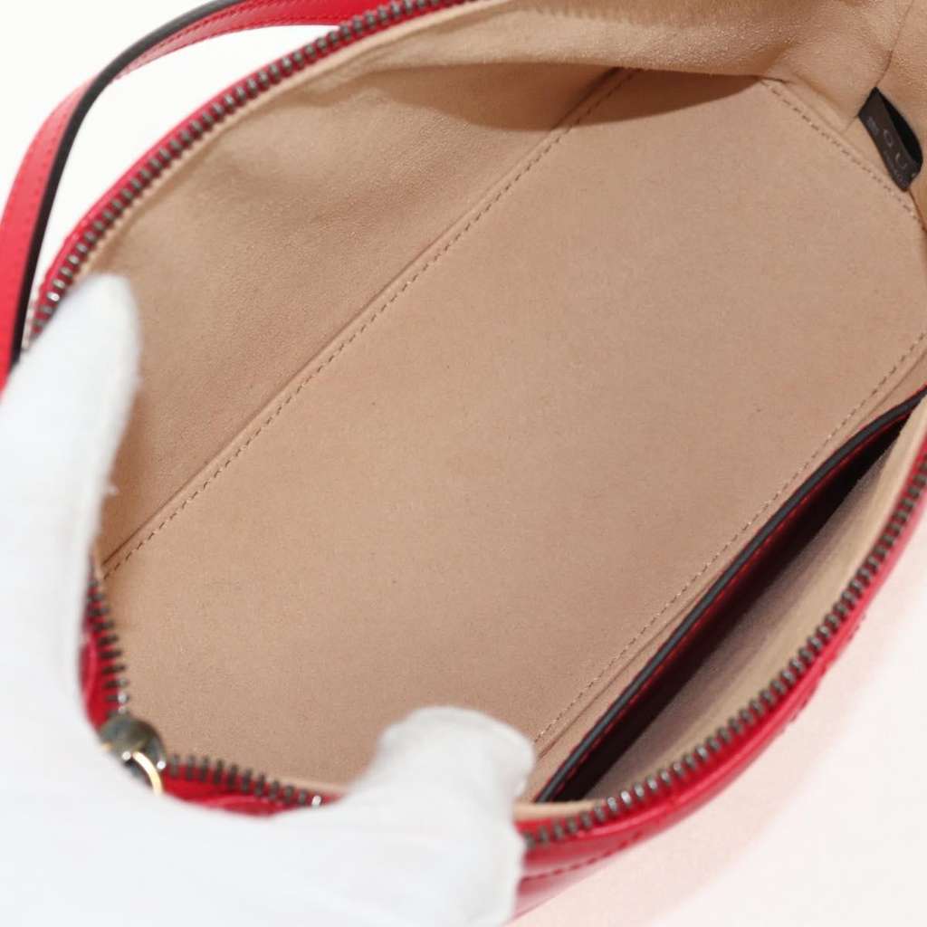 Gucci GG Marmont Pochette Shoulder Bag Red Leather Very good condition - Box View