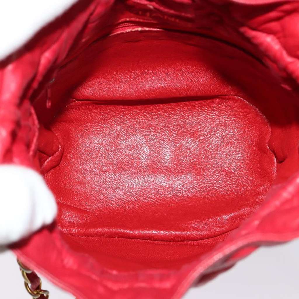 Chanel Vintage Drawstring Bucket Bag Red Satin Good condition - Box View