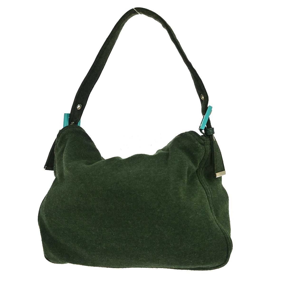 Fendi Vintage Flap Shoulder Bag Green Canvas Good condition - Back View