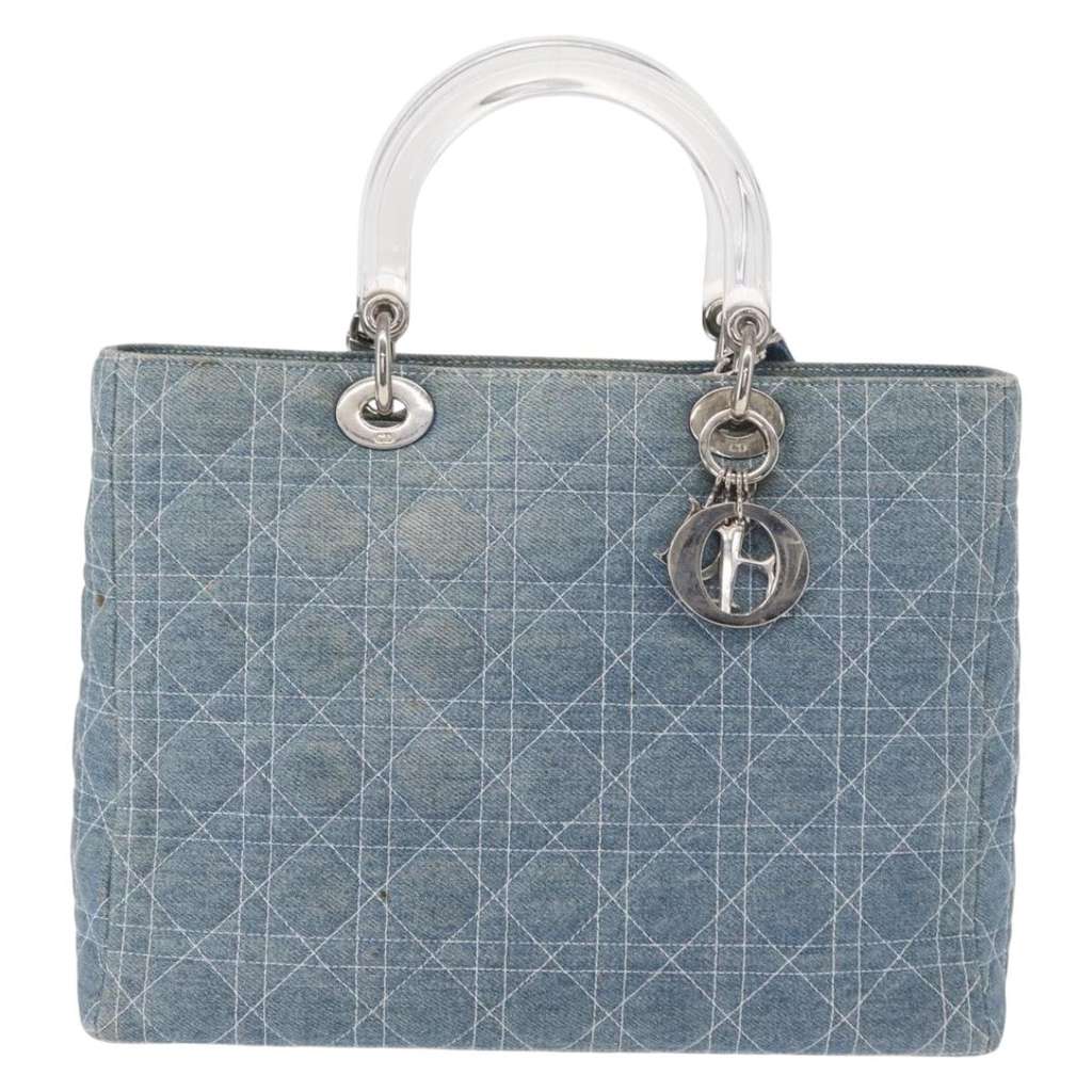 Christian Dior Vintage Lady Dior Bag Blue Canvas Good condition - Back View