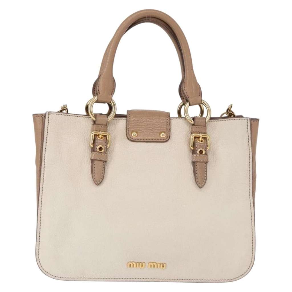 Miu Miu Madras Convertible Lock Tote Beige Leather Good condition - Back View