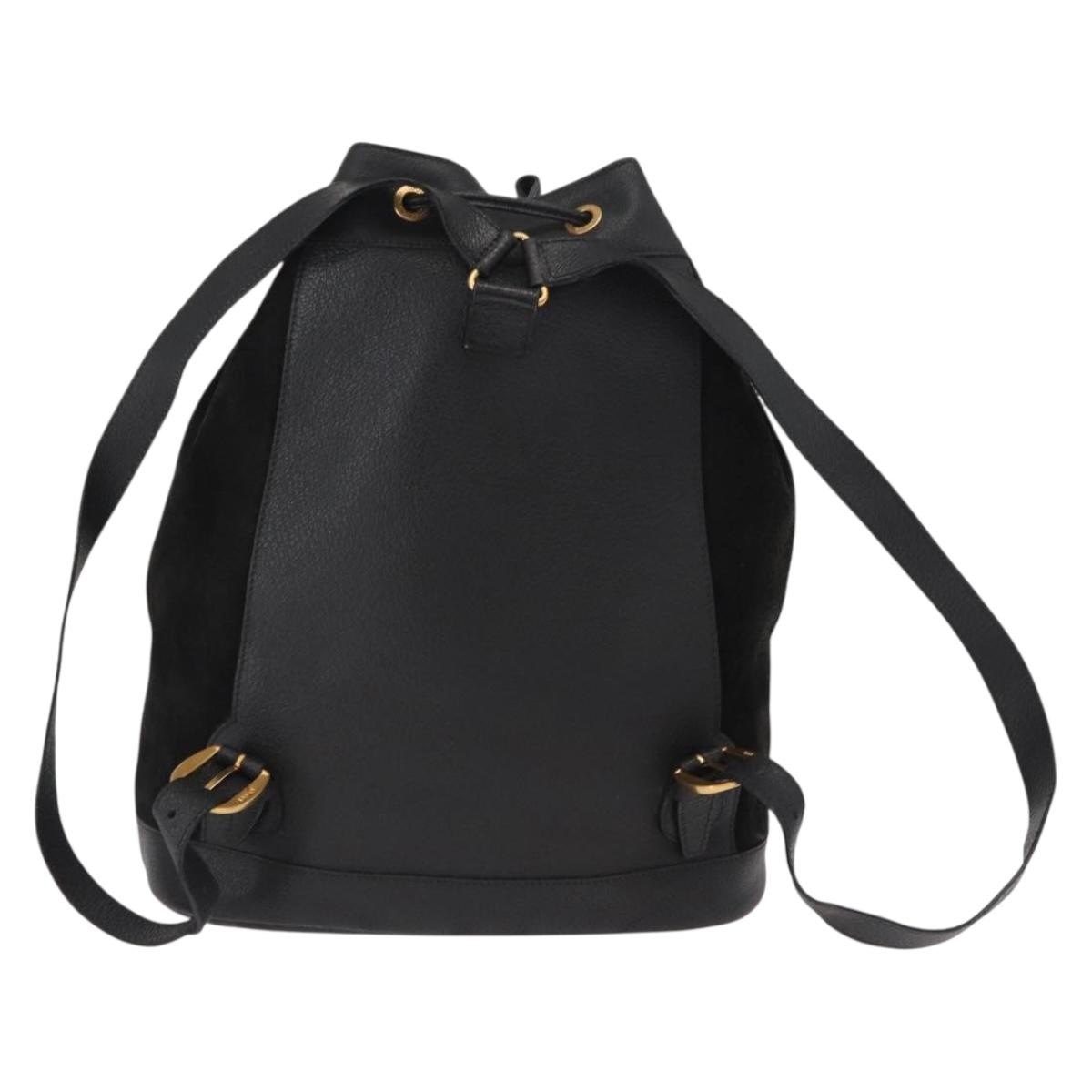 Gucci Vintage Bamboo Drawstring Backpack Black Suede Fair condition - Back View