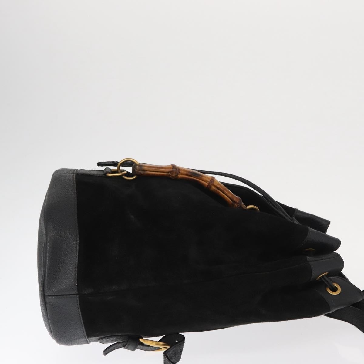 Gucci Vintage Bamboo Drawstring Backpack Black Suede Fair condition - Inside View
