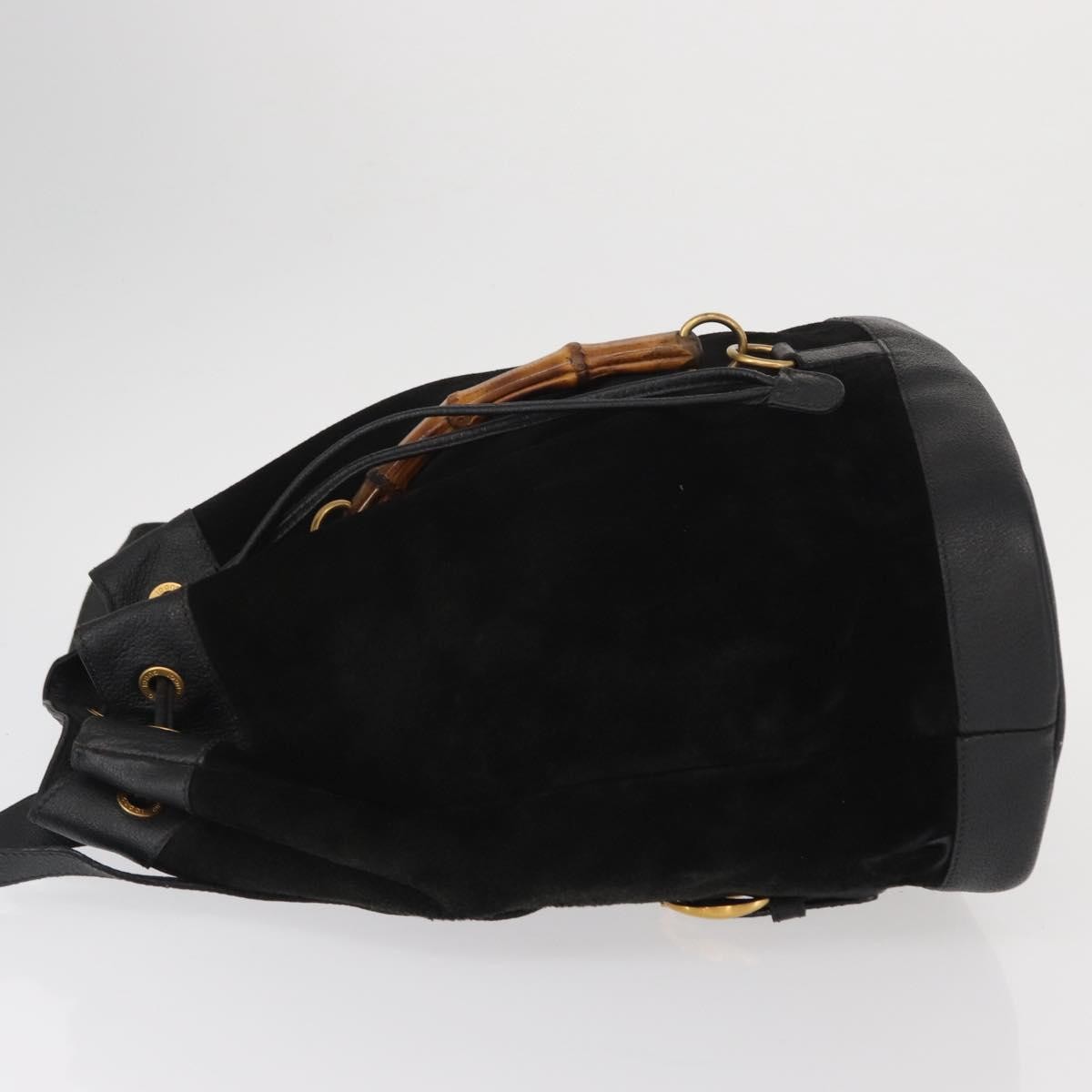 Gucci Vintage Bamboo Drawstring Backpack Black Suede Fair condition - Model View