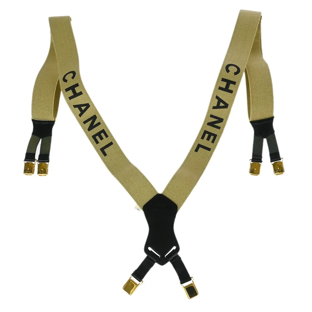 Chanel Logo Suspenders Beige Canvas Good - Front View