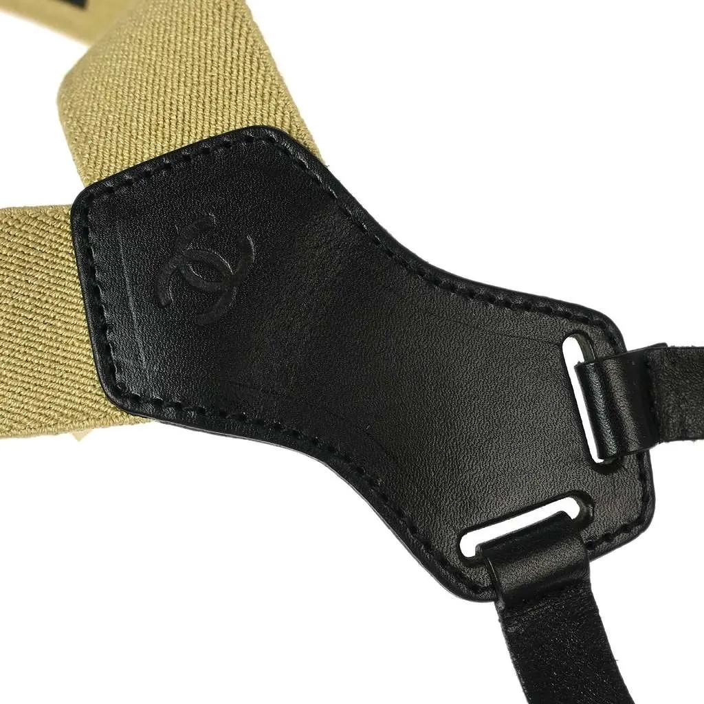 Chanel Logo Suspenders Beige Canvas Good - Model View