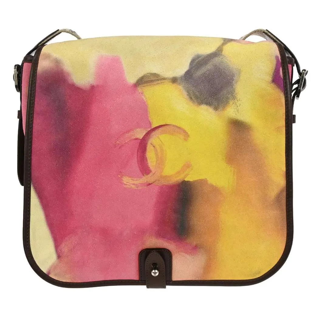 Chanel Flower Power Messenger Bag Camel Suede Good - Front View