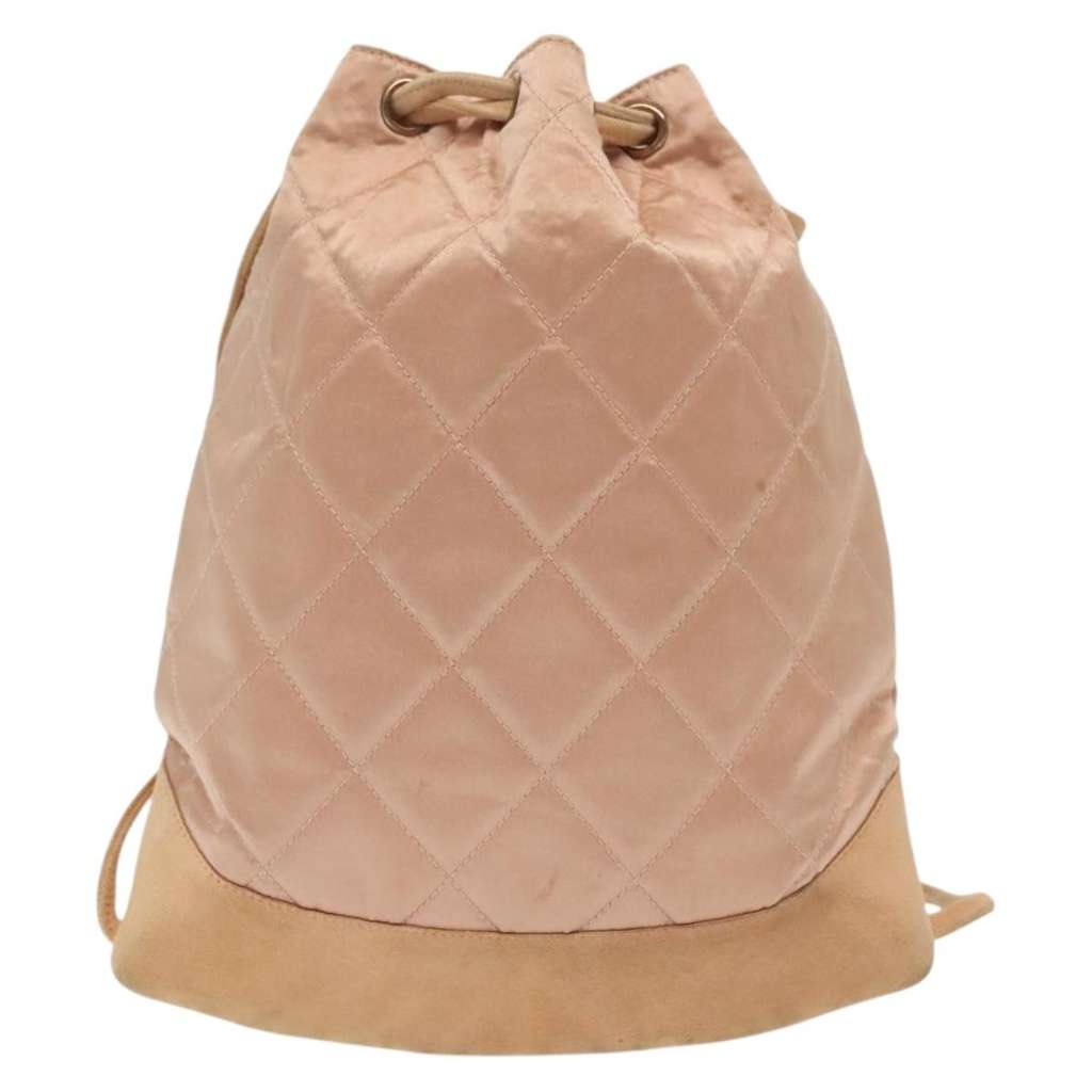 Chanel Vintage Drawstring Backpack Pink Satin Fair condition - Back View