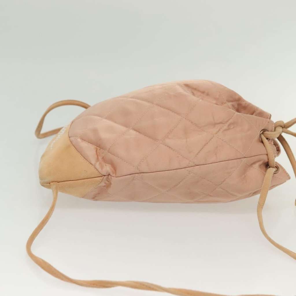 Chanel Vintage Drawstring Backpack Pink Satin Fair condition - Inside View