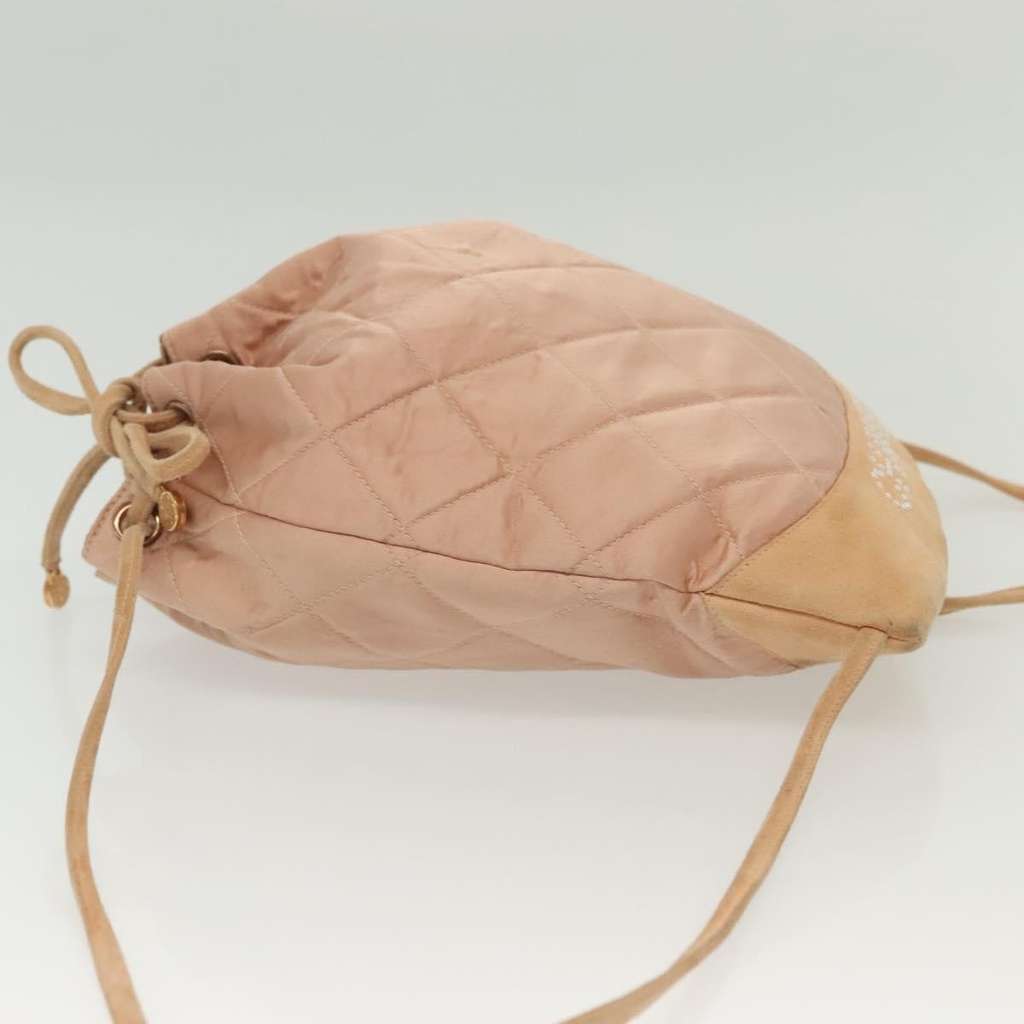 Chanel Vintage Drawstring Backpack Pink Satin Fair condition - Model View