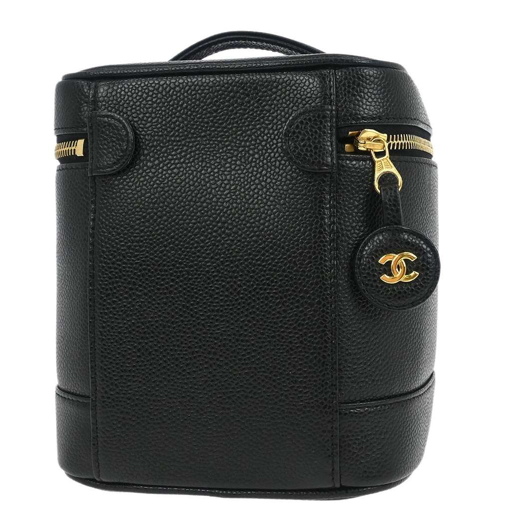 Chanel Vintage Timeless Cosmetic Case Black Leather Good condition - Back View