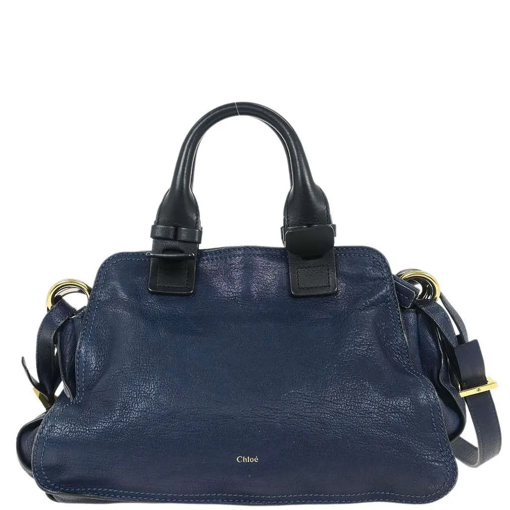 Chloe Fynn Handbag Navy Leather Good - Back View
