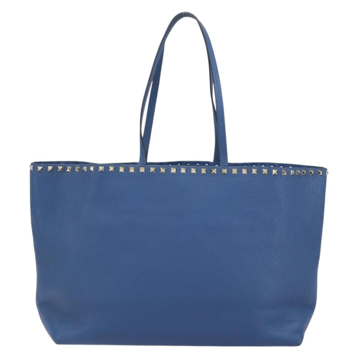 Valentino Garavani Rockstud Shopper Tote Blue Leather Good condition - Back View