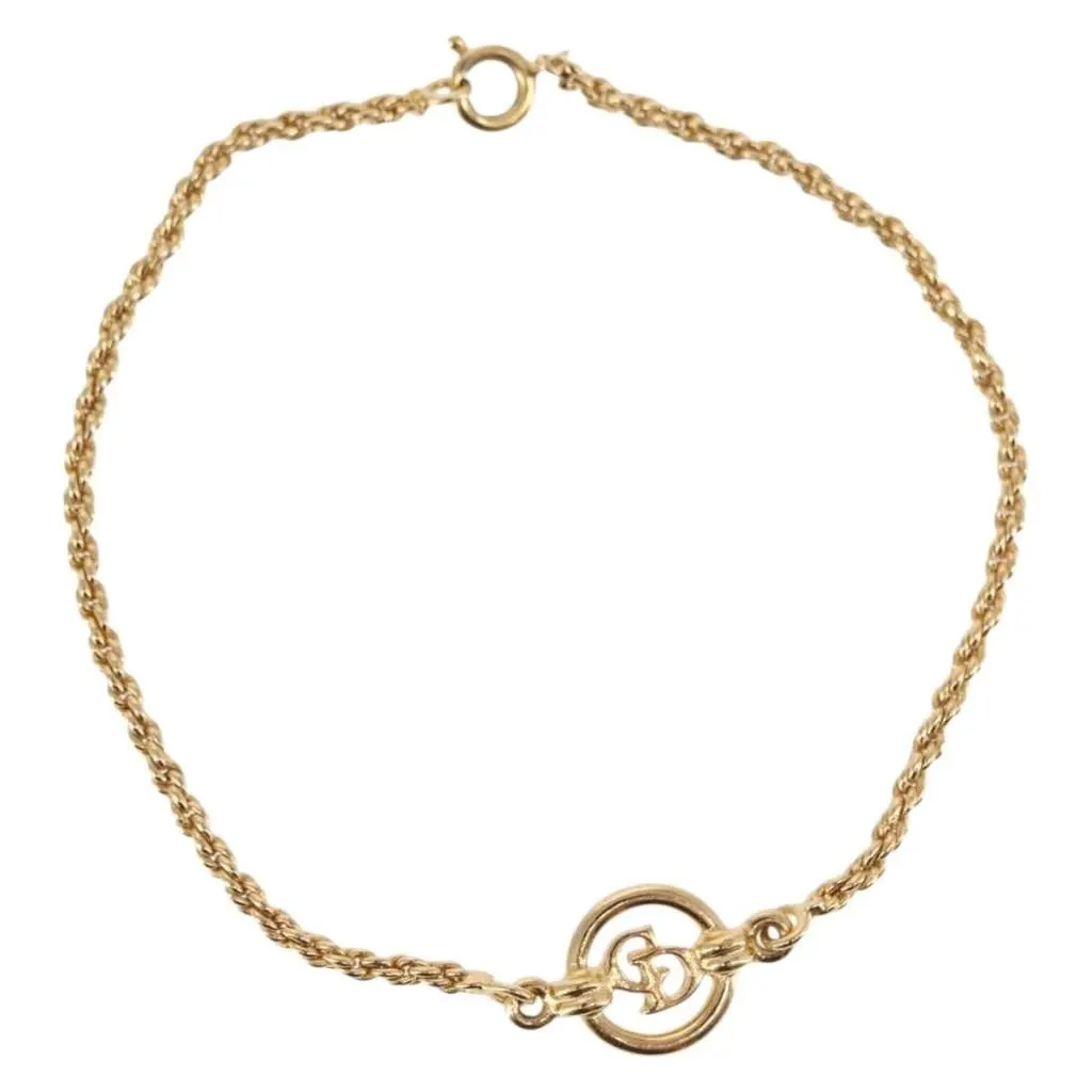 Dior Vintage Logo Bracelet Gold Metal Good - Front View