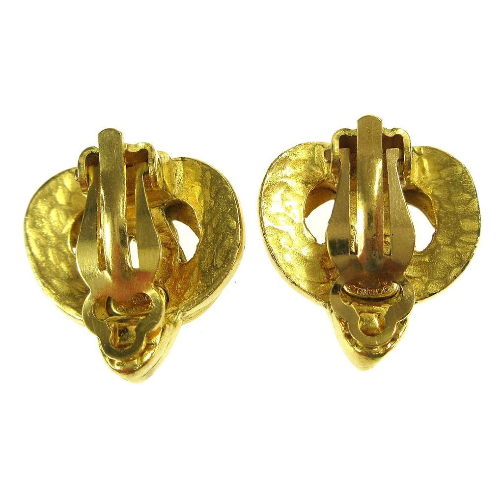 Chanel Vintage CC Heart Clip-On Earrings Gold Good condition - Back View