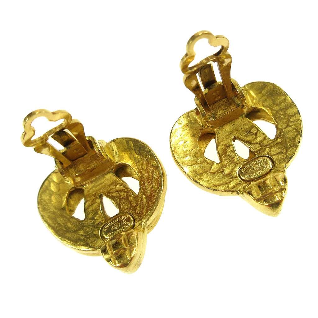 Chanel Vintage CC Heart Clip-On Earrings Gold Good condition - Inside View