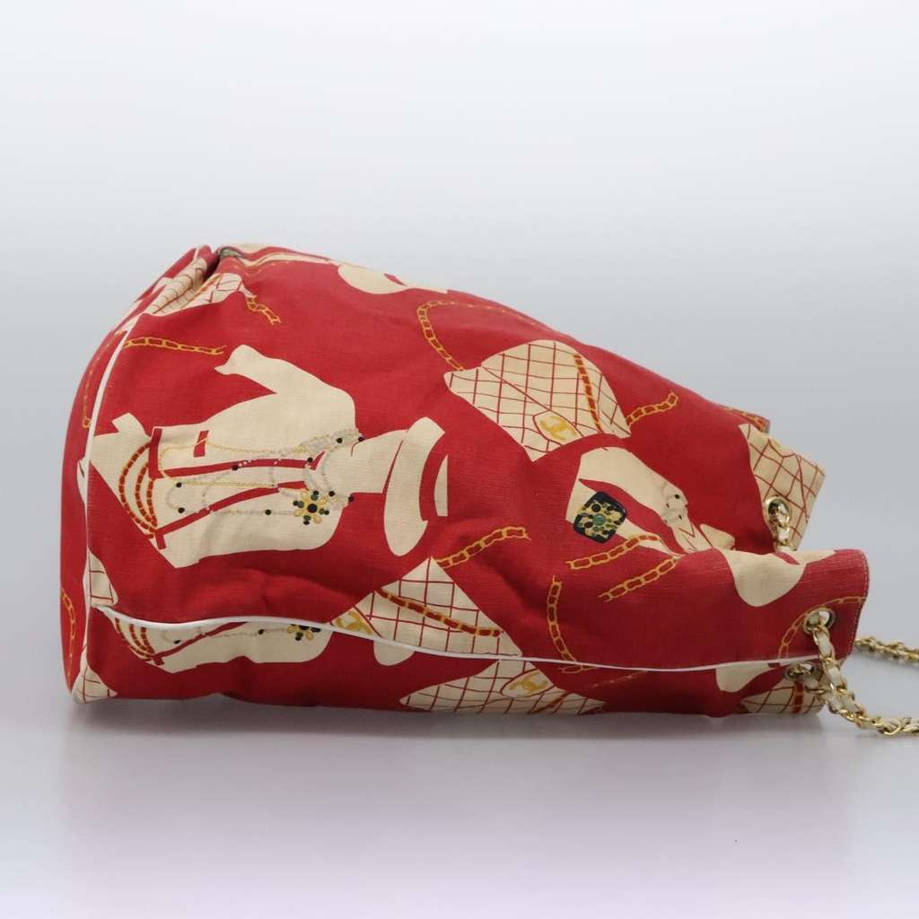 Chanel Chain Shoulder Bag Red Canvas Good condition - Model View