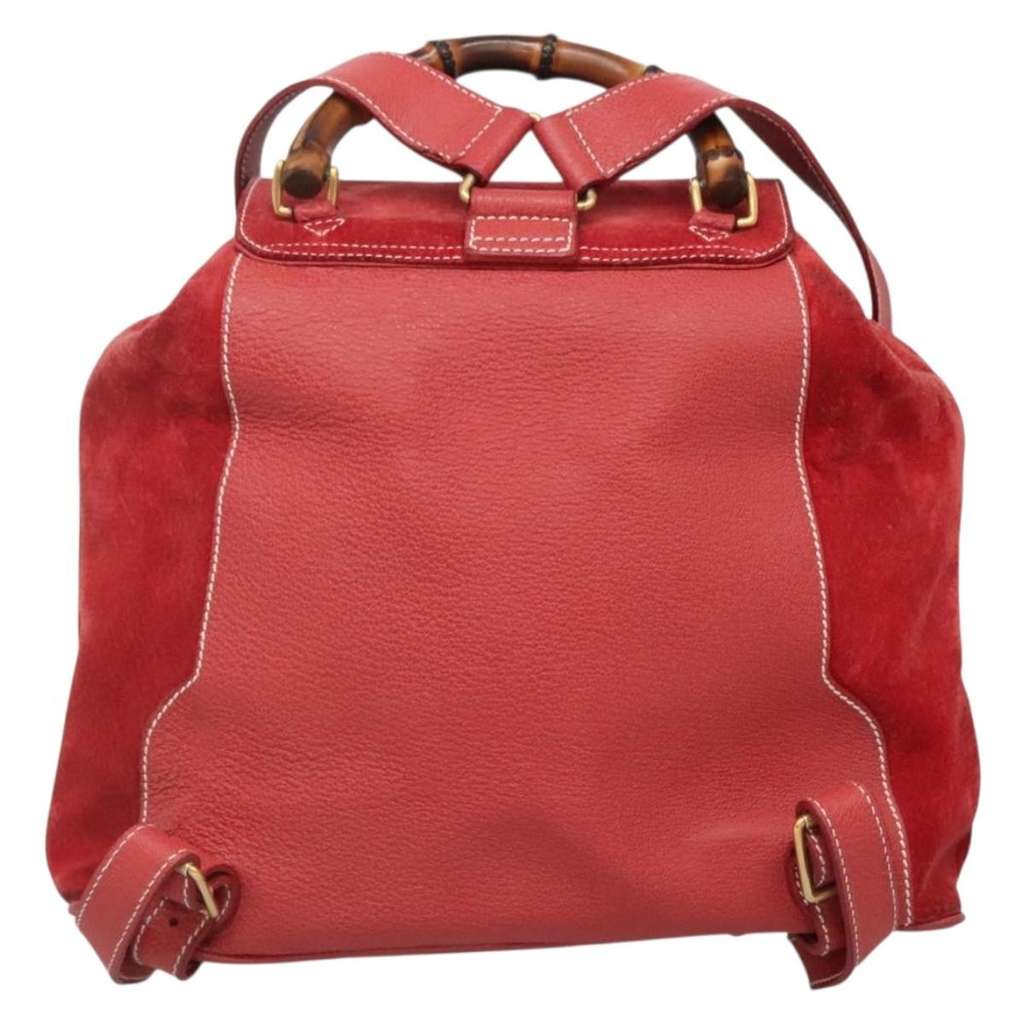 Gucci Bamboo Tassel Backpack Red Suede Good condition - Back View