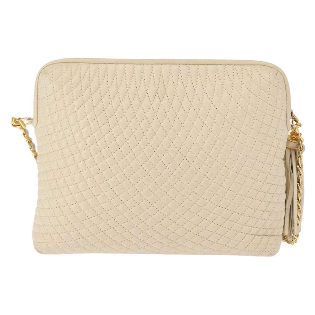 Bally Vintage Chain Shoulder Bag Beige Leather Good condition - Back View