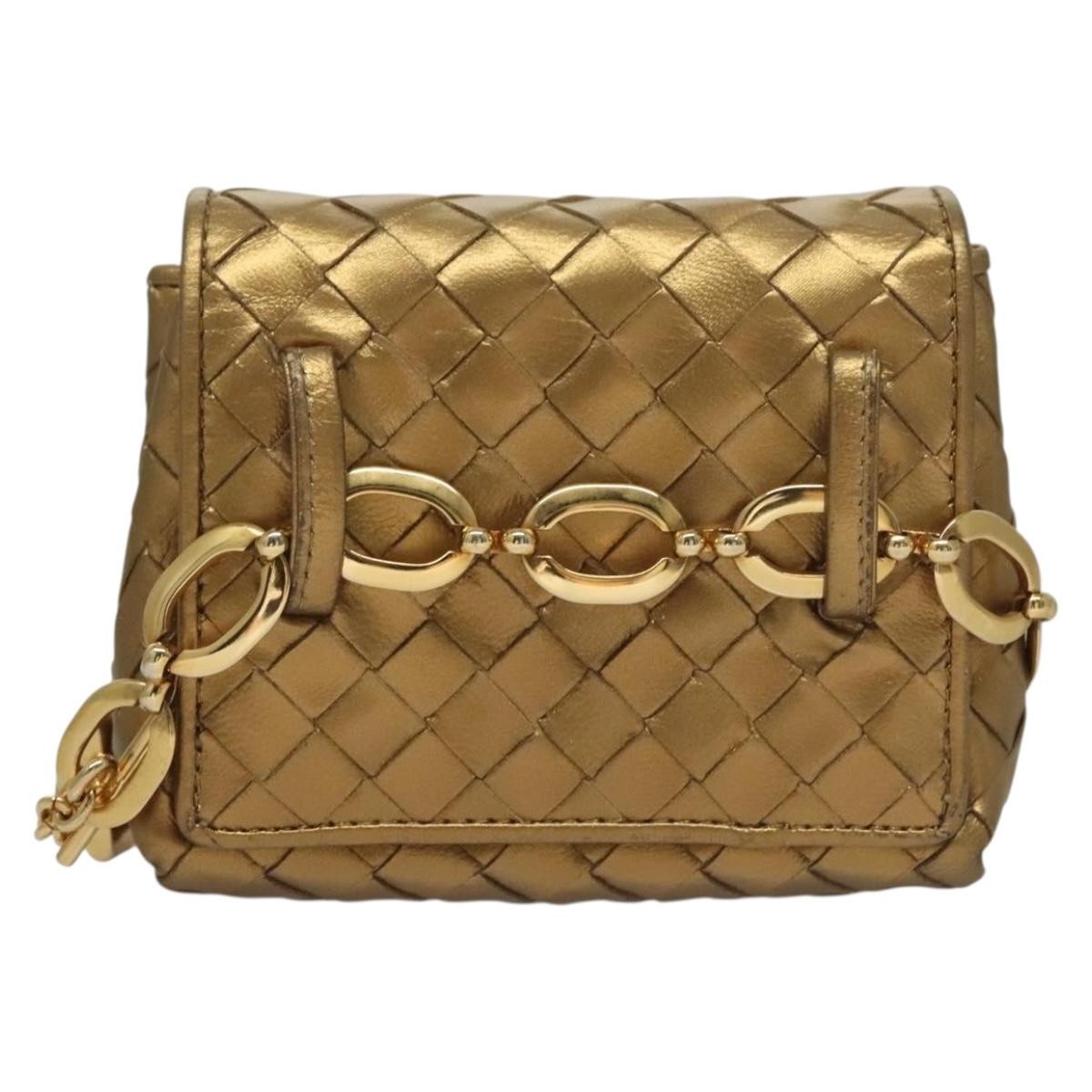 Bottega Veneta Chain Flap Shoulder Bag Gold Leather Good condition - Back View