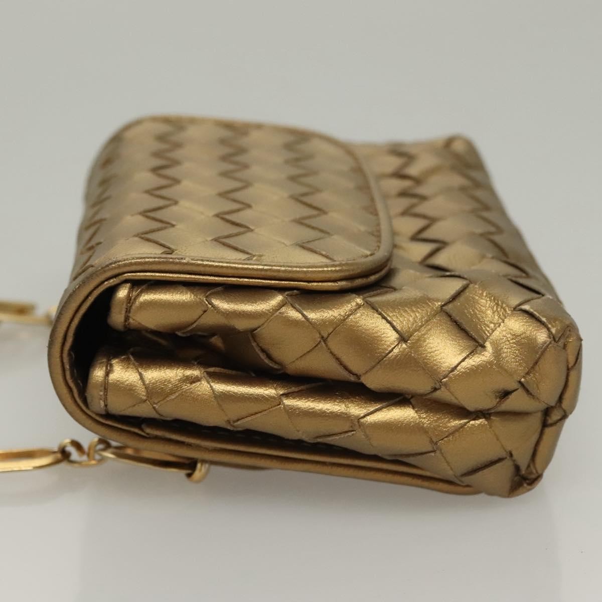 Bottega Veneta Chain Flap Shoulder Bag Gold Leather Good condition - Model View
