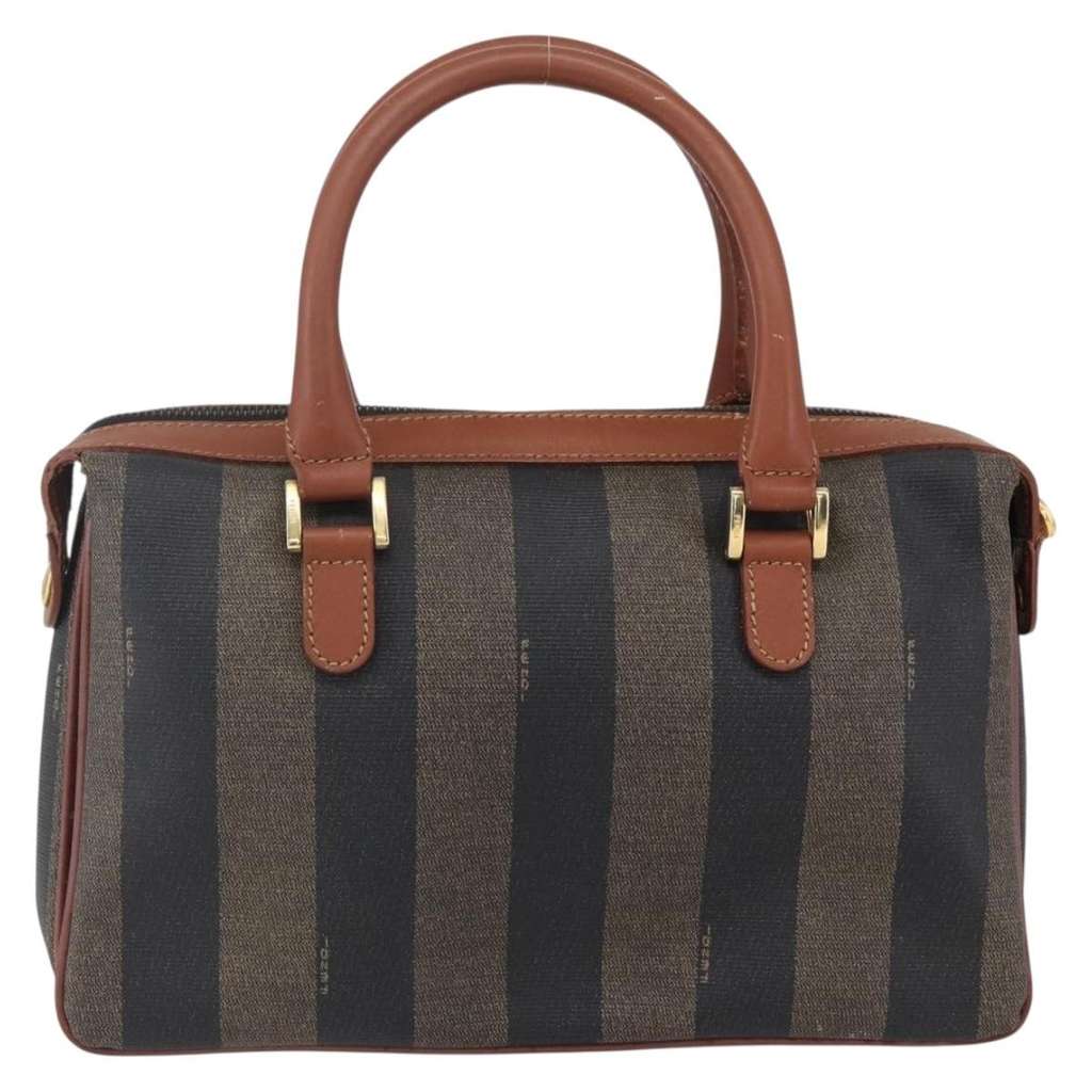 Fendi Vintage Pequin Convertible Boston Bag Brown Canvas Good condition - Back View