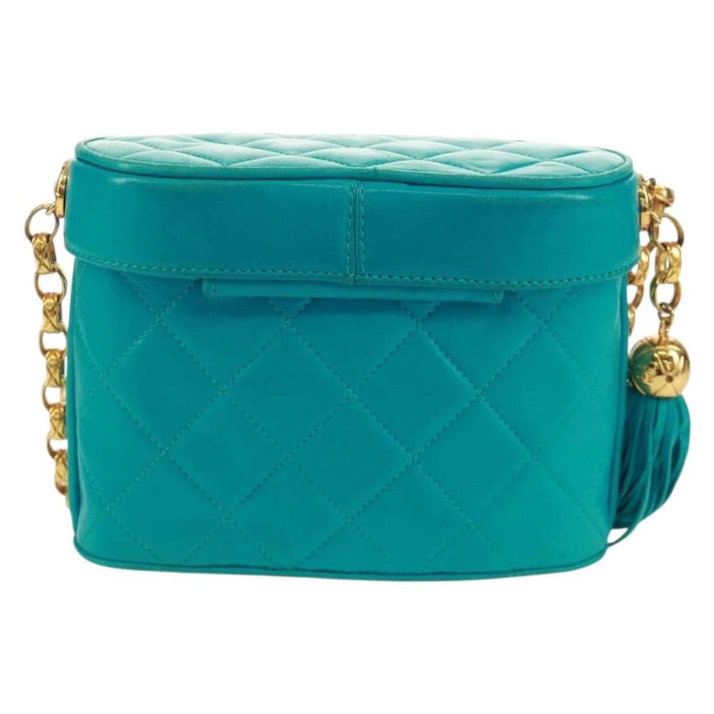 Chanel Vintage Tassel Box Bag Turquoise Leather Good condition - Back View
