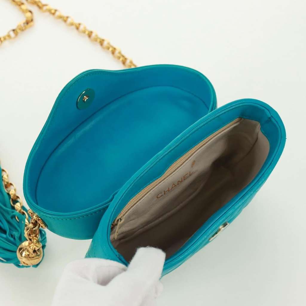 Chanel Vintage Tassel Box Bag Turquoise Leather Good condition - Box View
