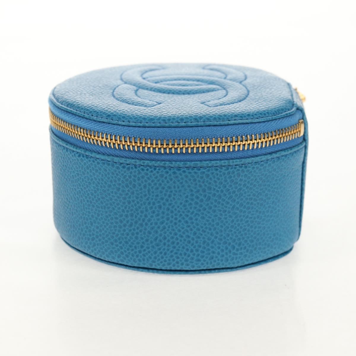 Chanel Vintage Timeless Round Jewelry Case Blue Leather Good condition - Inside View