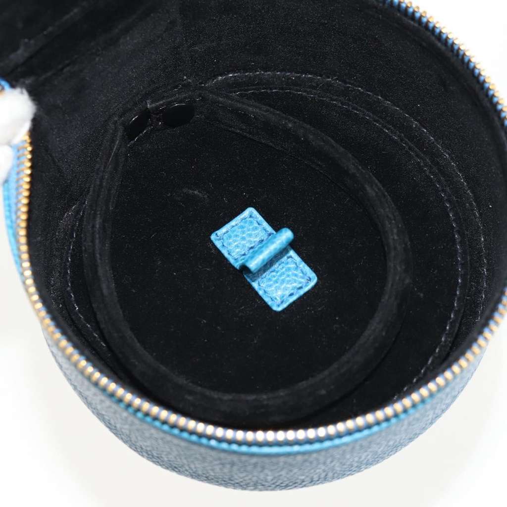 Chanel Vintage Timeless Round Jewelry Case Blue Leather Good condition - Box View