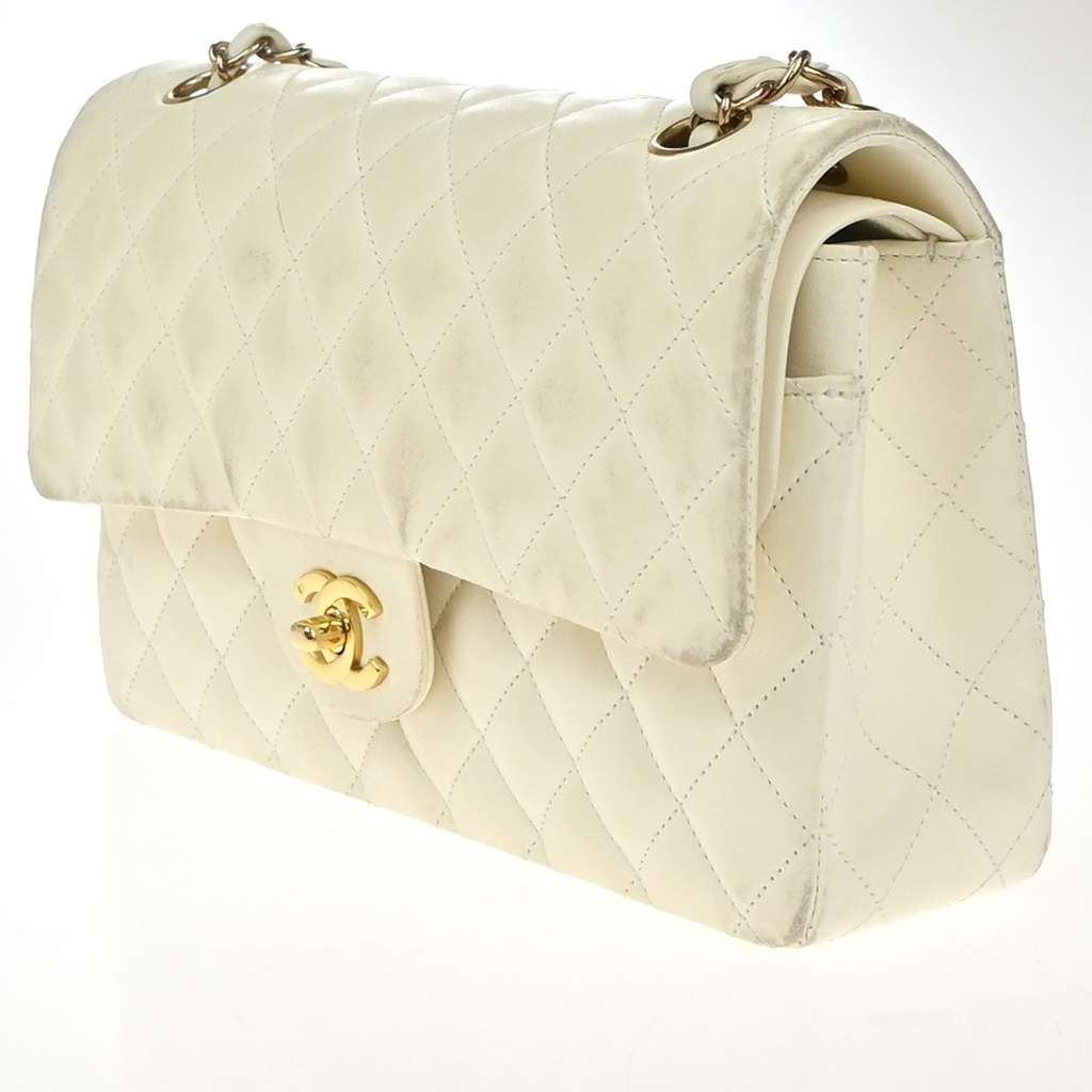 Chanel Timeless - Classic Double Flap Bag Beige Leather Fair condition - Back View