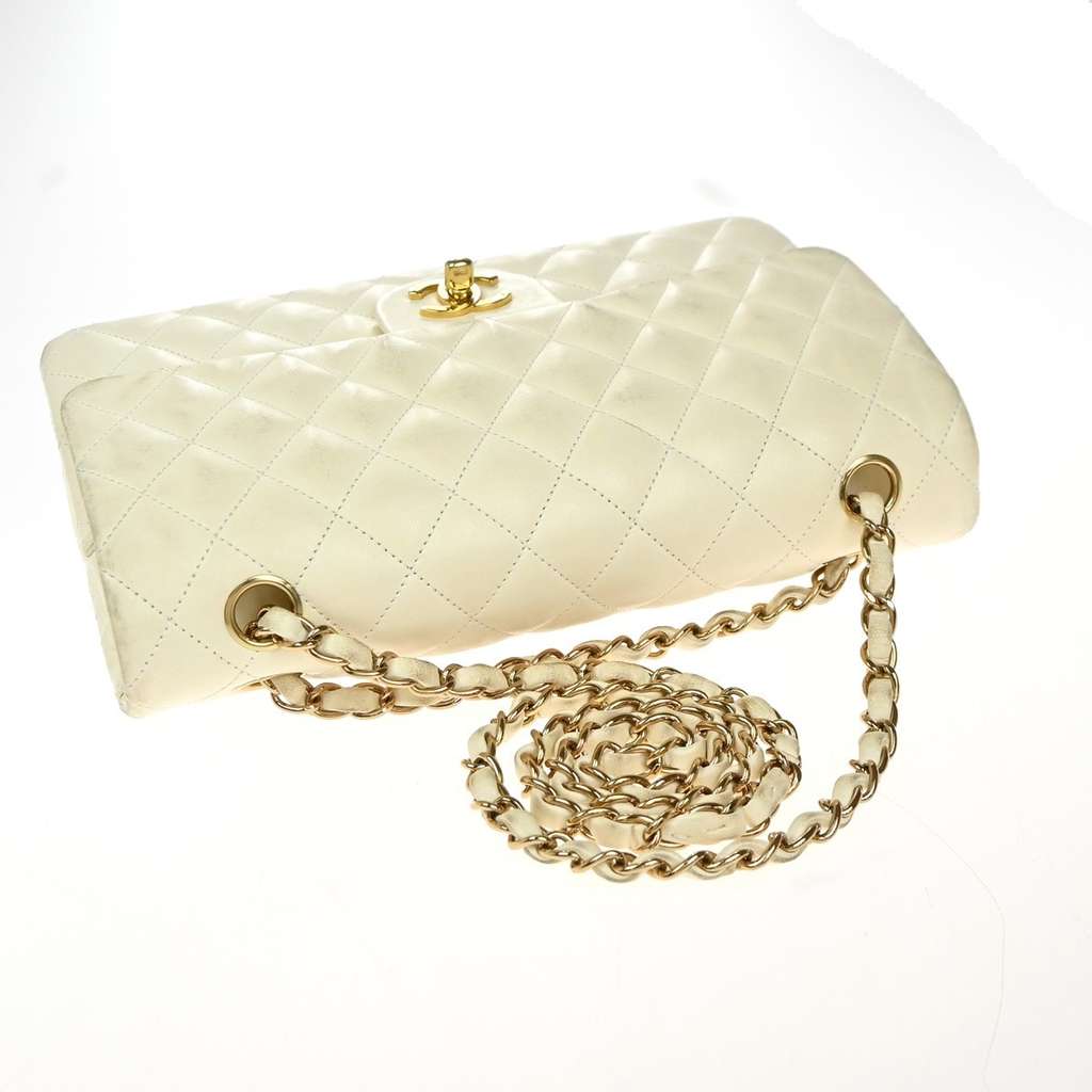 Chanel Timeless - Classic Double Flap Bag Beige Leather Fair condition - Box View