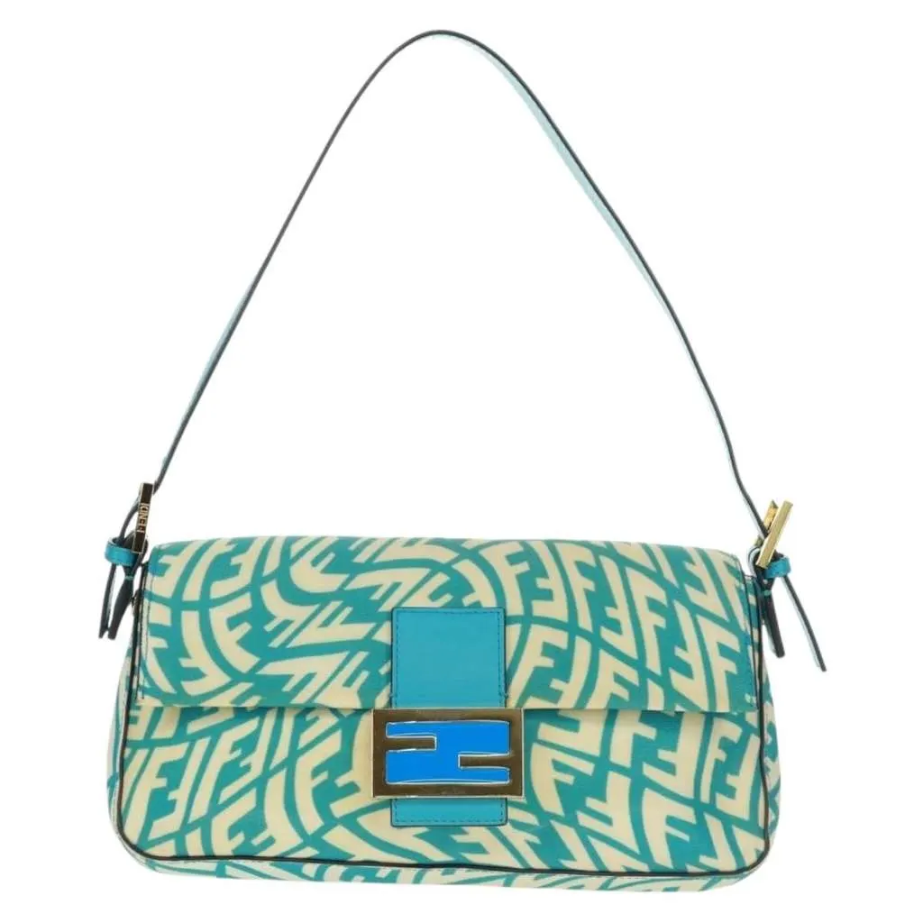 Fendi Baguette 1997 Bag Blue Canvas Good - Front View