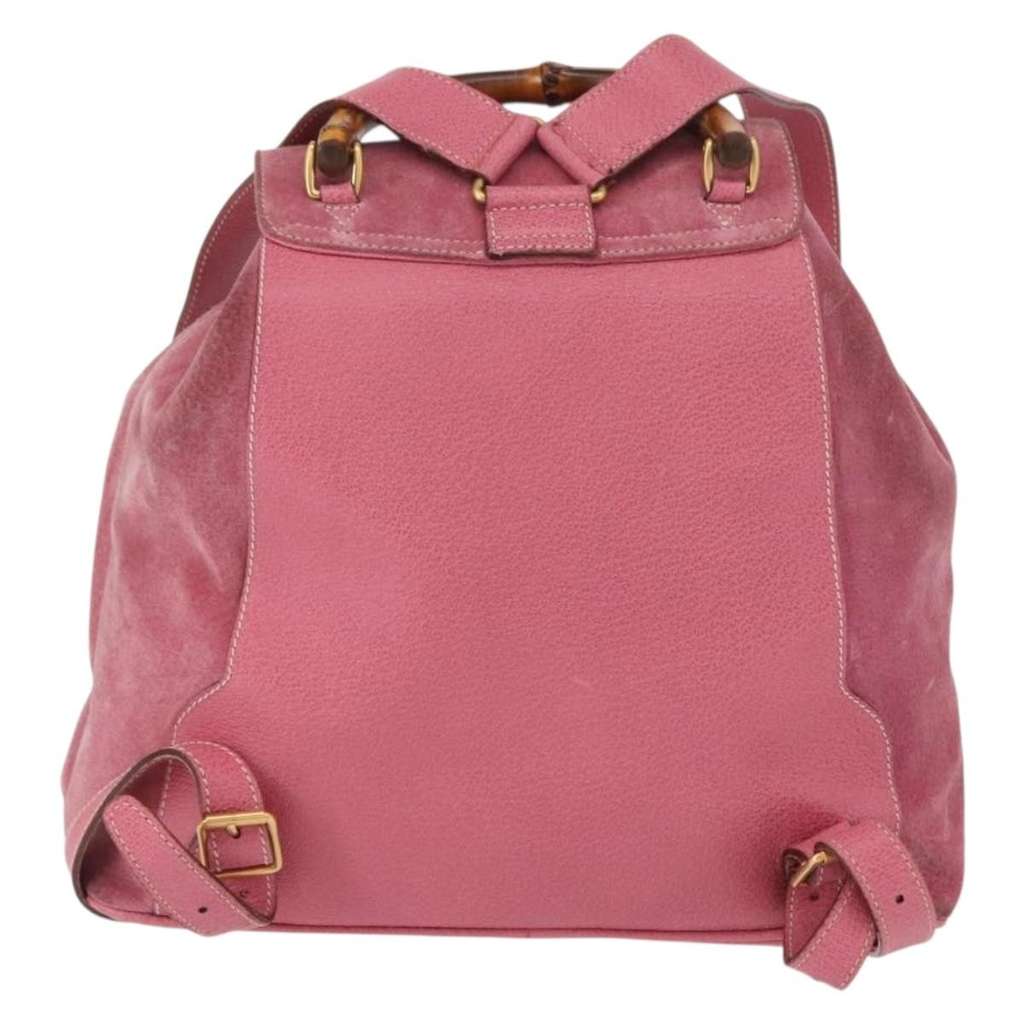 Gucci Vintage Bamboo Backpack Pink Suede Good condition - Back View