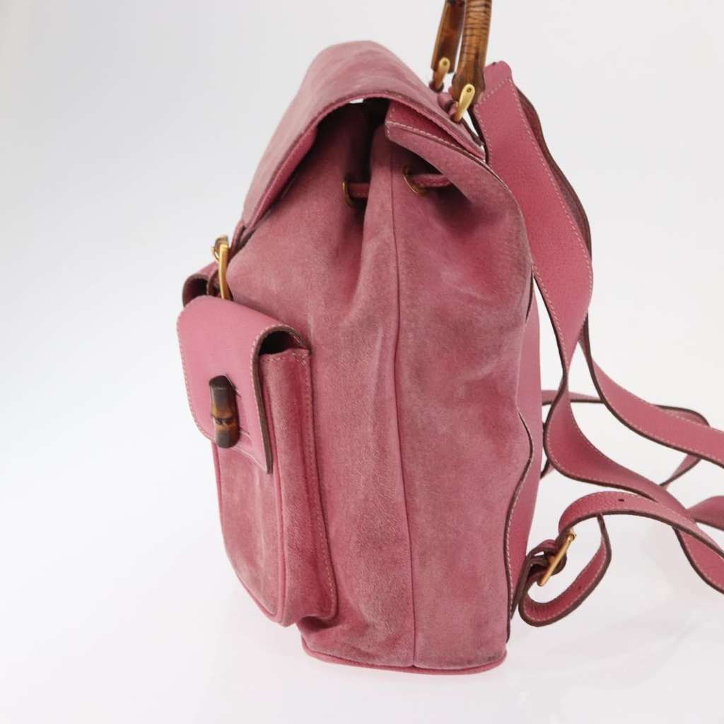 Gucci Vintage Bamboo Backpack Pink Suede Good condition - Inside View