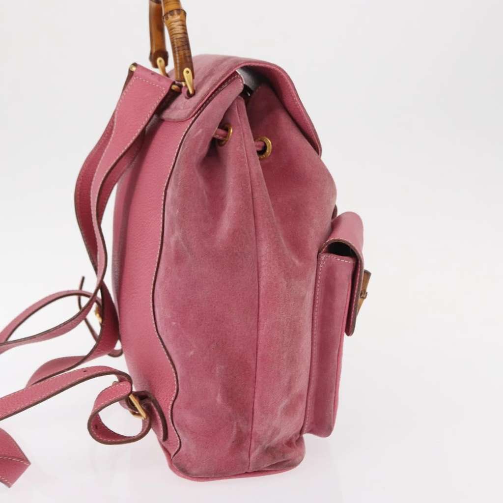 Gucci Vintage Bamboo Backpack Pink Suede Good condition - Model View