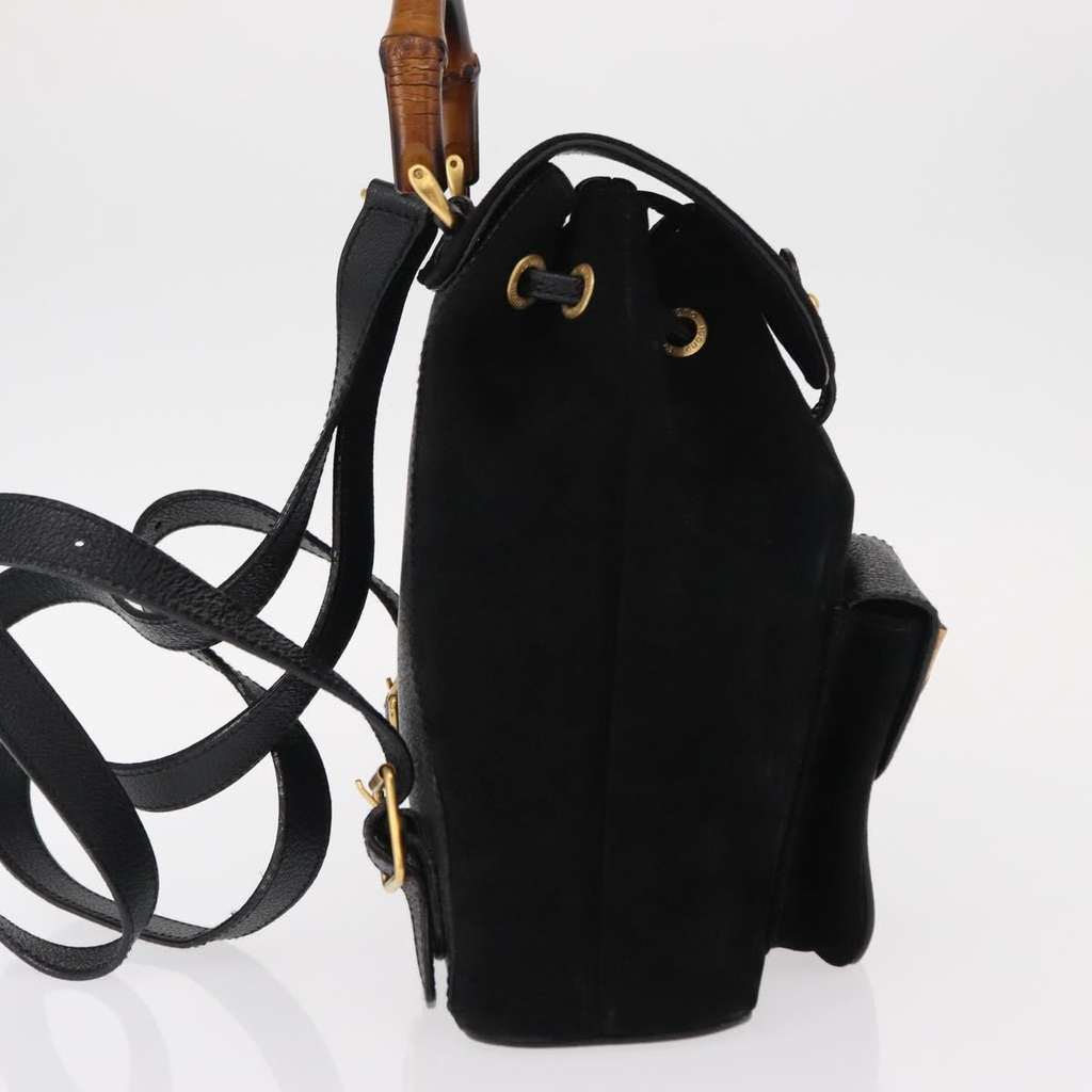 Gucci Vintage Bamboo Backpack Black Suede Good condition - Model View