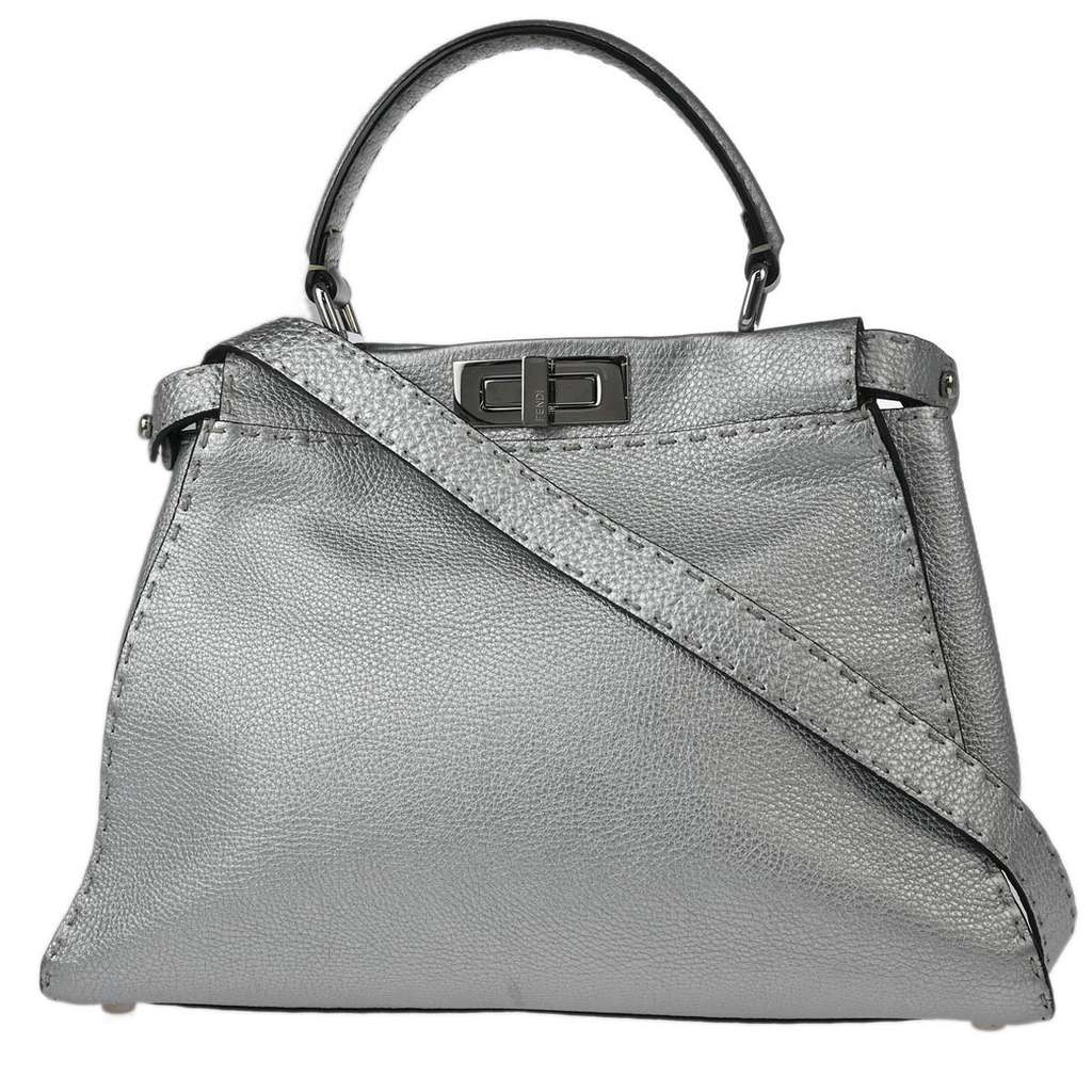Fendi Selleria Peekaboo Bag Silver Leather Good condition - Back View