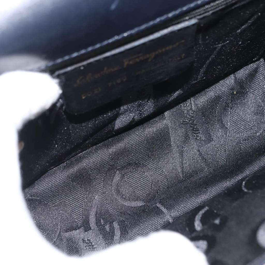 Salvatore Ferragamo Gancini Shoulder Bag Navy Leather Good condition - Box View