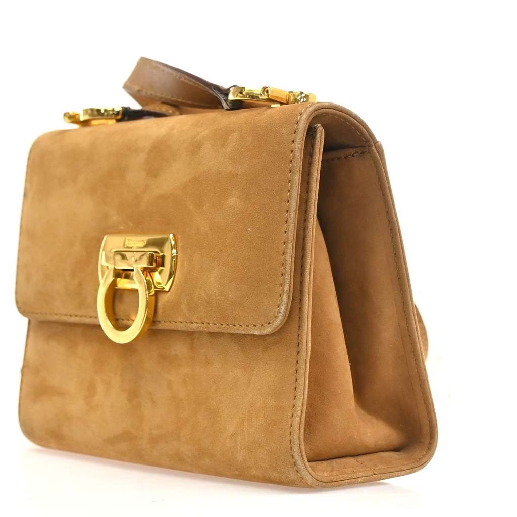 Salvatore Ferragamo Gancini Shoulder Bag Brown Suede Fair condition - Inside View