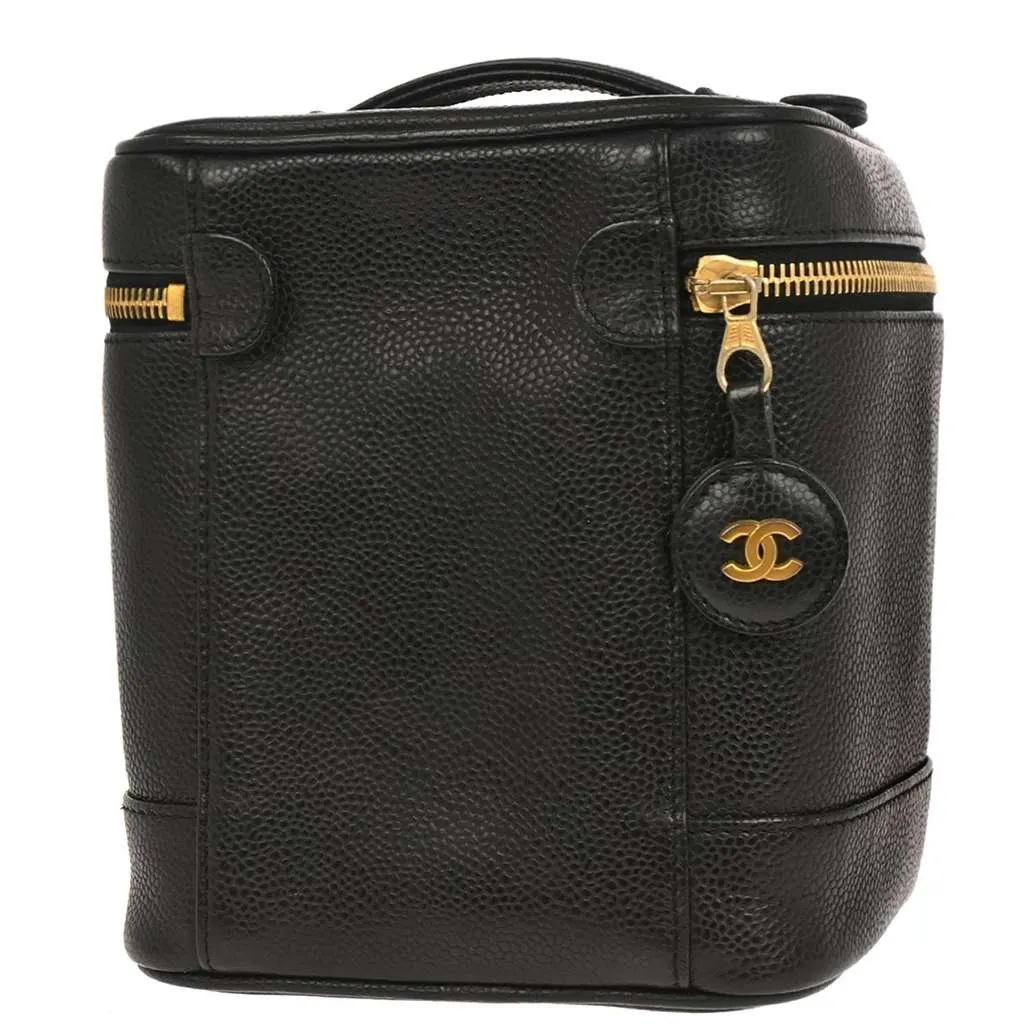 Chanel Vintage Timeless Cosmetic Case Black Leather Good - Back View